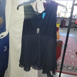 R&M Richards Y2K Babydoll Black Sleeveless Top with Rhinestone Accent